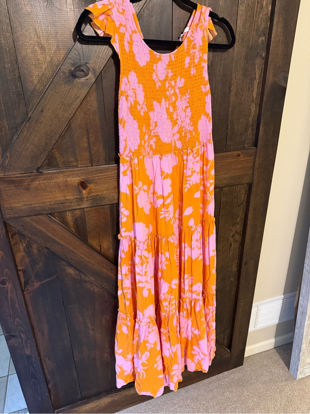 Vibrant Orange and Pink Floral Tiered Maxi Dress